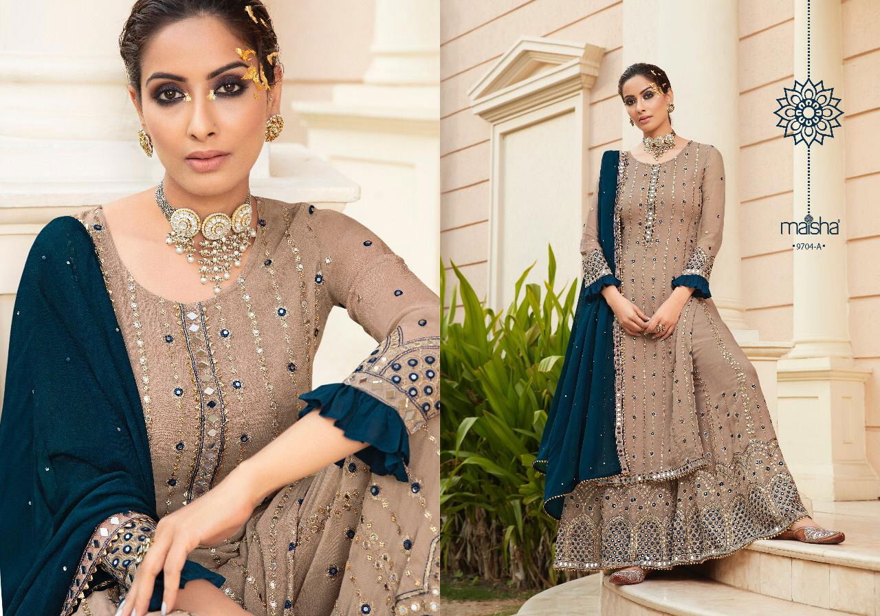 Maskeen Addiction Vol 1 by Maisha 9704 A to C Sharara Wedding Salwar Suits Wholesale Shop In Surat